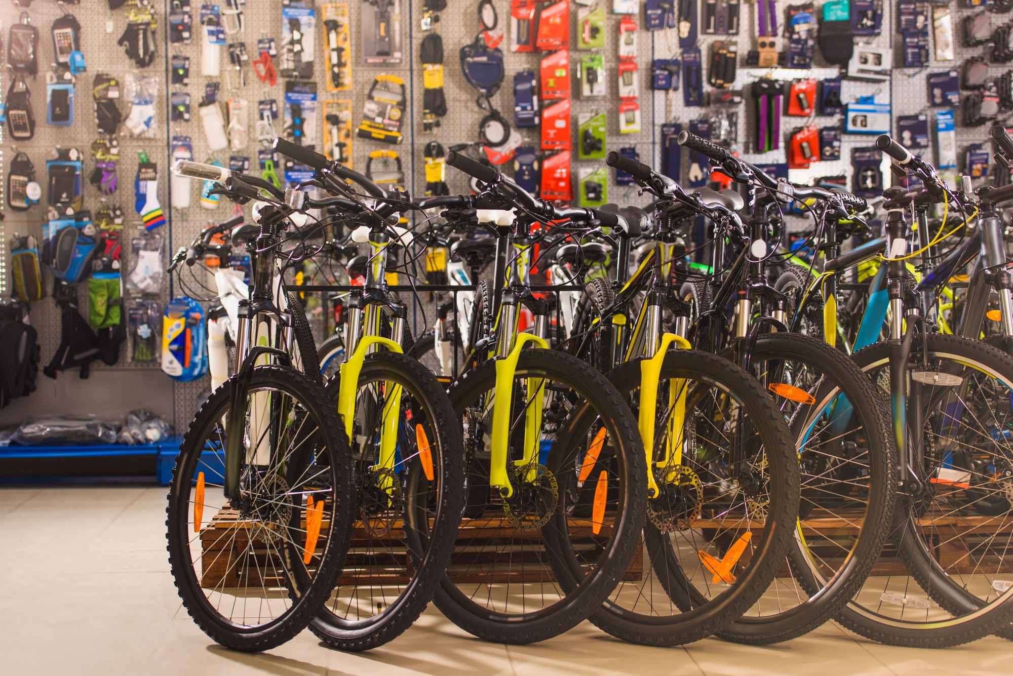 new modern bicycles selling in bike shop